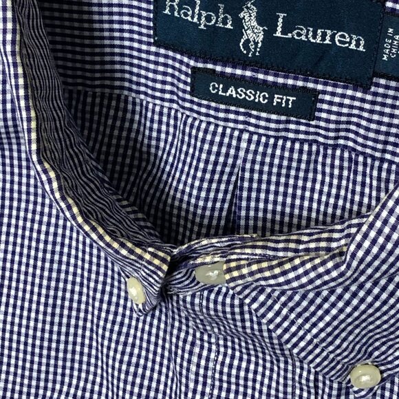 Ralph Lauren Dress Shirt Mens 18 34/35 Classic Fit Button Down Gingham Purple - Picture 2 of 7